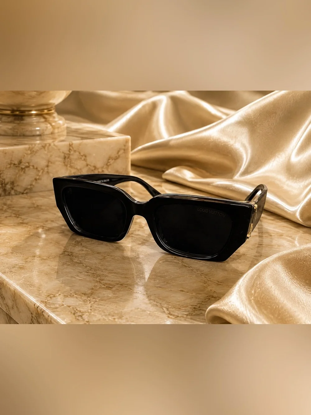Black Frame Sunglasses with Brown LV Monogram